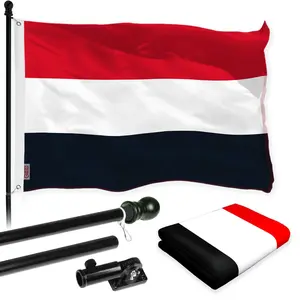 Flag Pole 6FT Black Tangle Free & Yemen Yemeni Flag 3x5 Ft Combo Printed 150D Polyester By G128