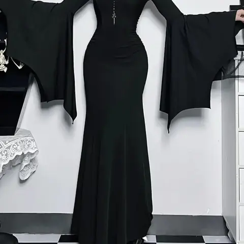 Women's Solid Color Ruched Mermaid Maxi Bodycon Fitted Dress, Chic Elegant Formal Sweetheart Neck Batwing Long Sleeve Evening Party Gown, Fall & Winter Clothes, Womenswear