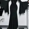 Women's Solid Color Ruched Mermaid Maxi Bodycon Fitted Dress, Chic Elegant Formal Sweetheart Neck Batwing Long Sleeve Evening Party Gown, Fall & Winter Clothes, Womenswear