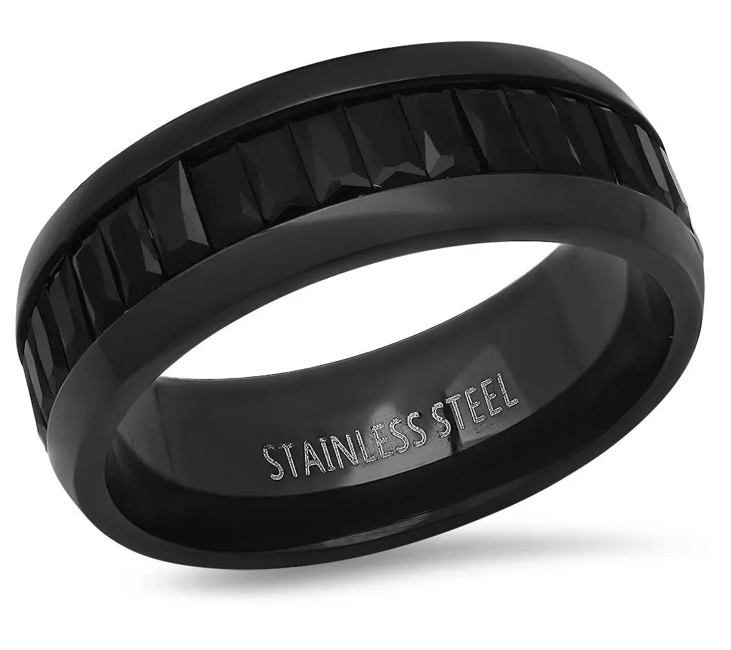 Steel By Design Men's Black Cubic Zirconia IP Band Ring