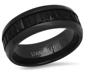 Steel By Design Men's Black Cubic Zirconia IP Band Ring