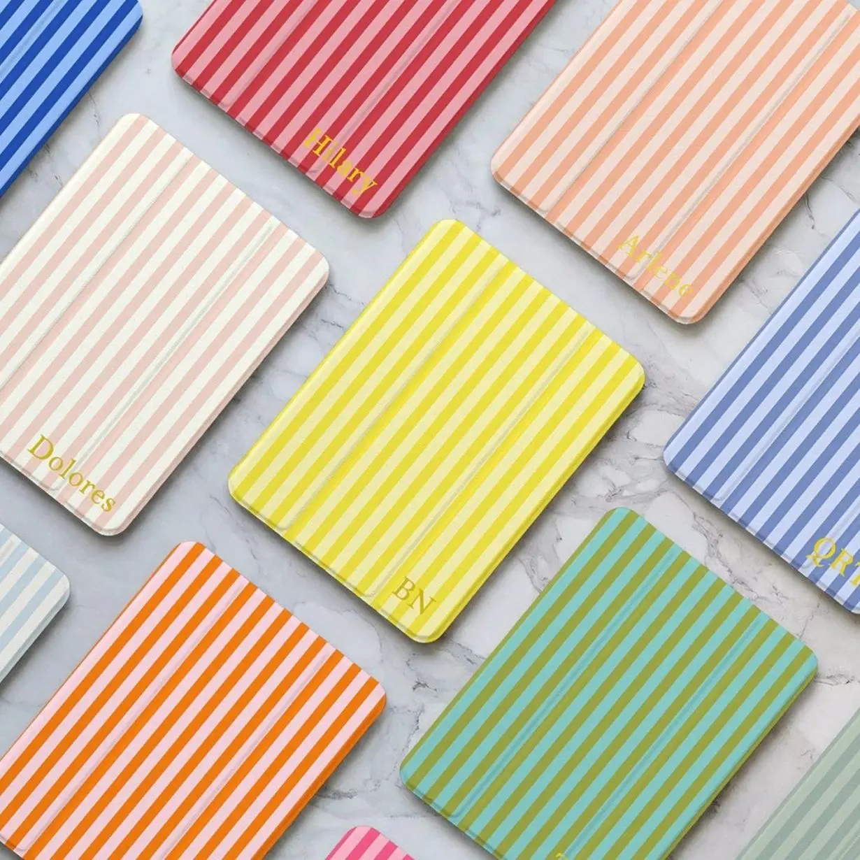 Customized Initials iPad Case with Pencil Holder, Fits iPad Air 7/6, iPad Pro 11/13, iPad 10/9, Striped iPad Mini 6/7 iPad Accessorie Gift