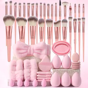 Large Makeup Brush Set Includes Foundation Brushes Powder Puffs Beauty Sponge Hair Bands Suitable for Daily Face Use Makeup Brushes Kits