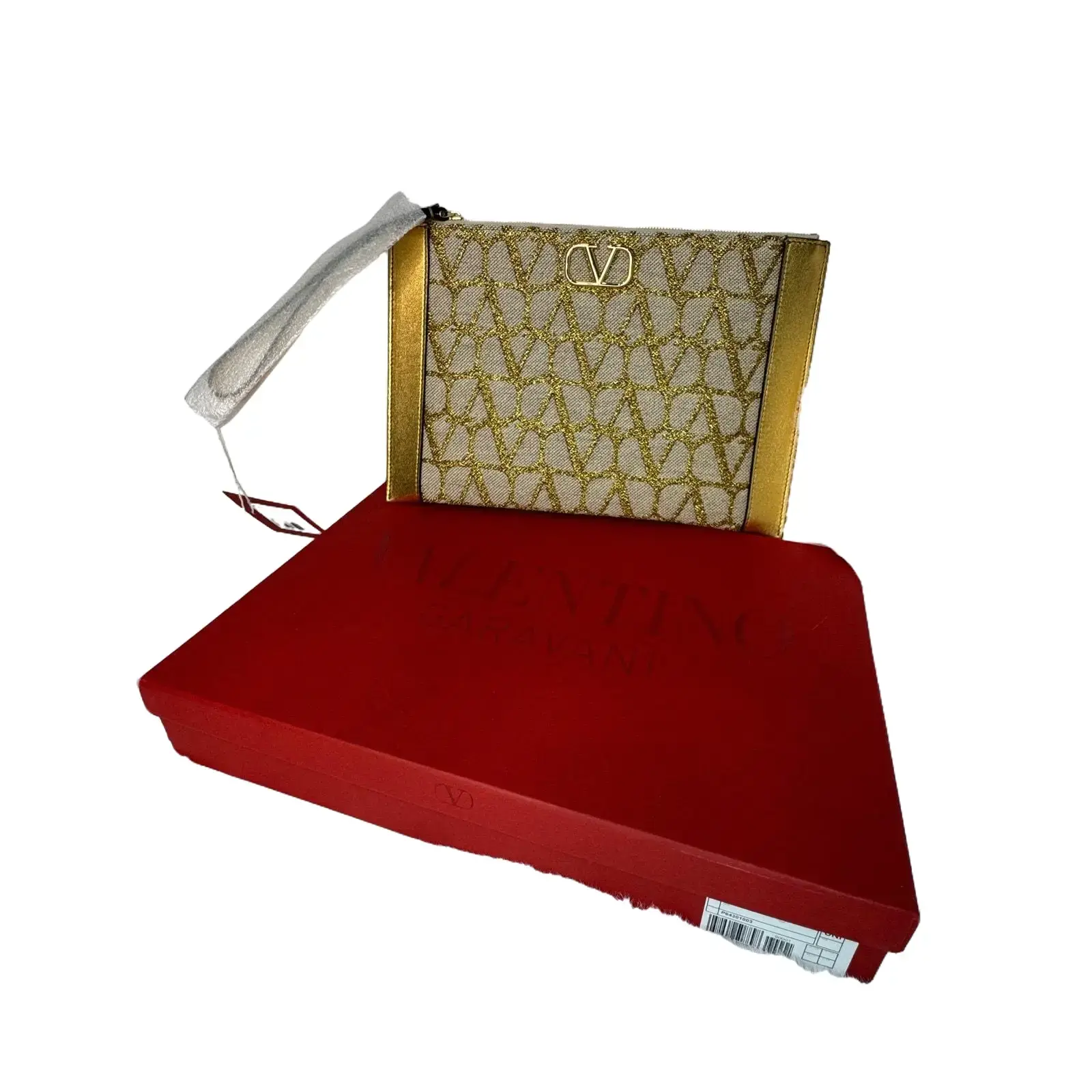 Pre-owned Canvas Clutches & Wristlets Valentino Garavani VLogo Signature Pouch (Gold/Canvas)