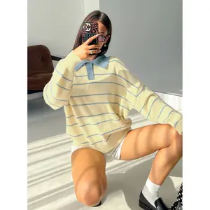 Minda Collared Knit Sweater Yellow Stripe