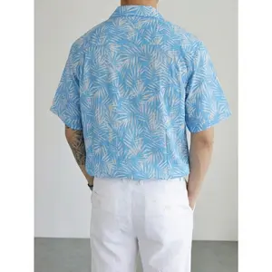 Summer Beach Shirt for Men - Tropical Palm Tree Print Short Sleeve Button Down - Breathable Linen Vacation Outfit