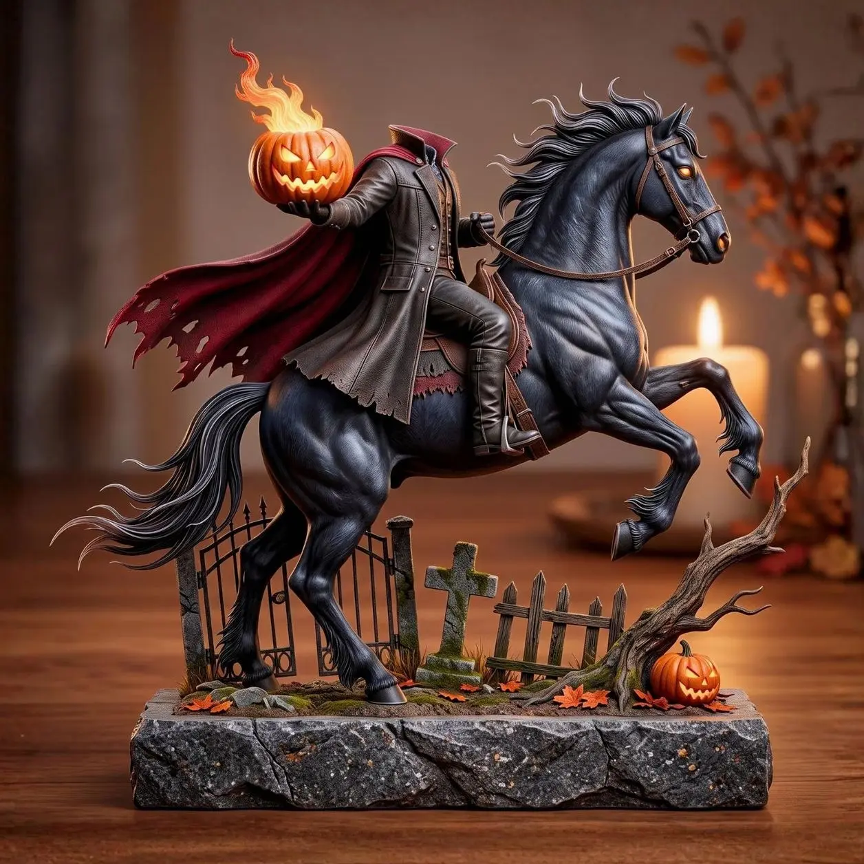 Headless Horseman 2D FLAT Wooden Block, Haunted Horse Table Accent, Halloween Decor, Gothic Pumpkin Shelf Sitter, Fall Home Gift