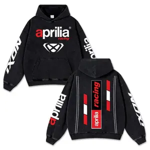 Aprilia Racing Sport Racing Retro Acid Washed Hoodie Motor World Champion Enthusiast Apparel Streetwear Racing Team Super Motorsports Clothing Motobike Riders Supermotor Off-Road Dirt Bike Fan Gear Cotton For Motor Fan