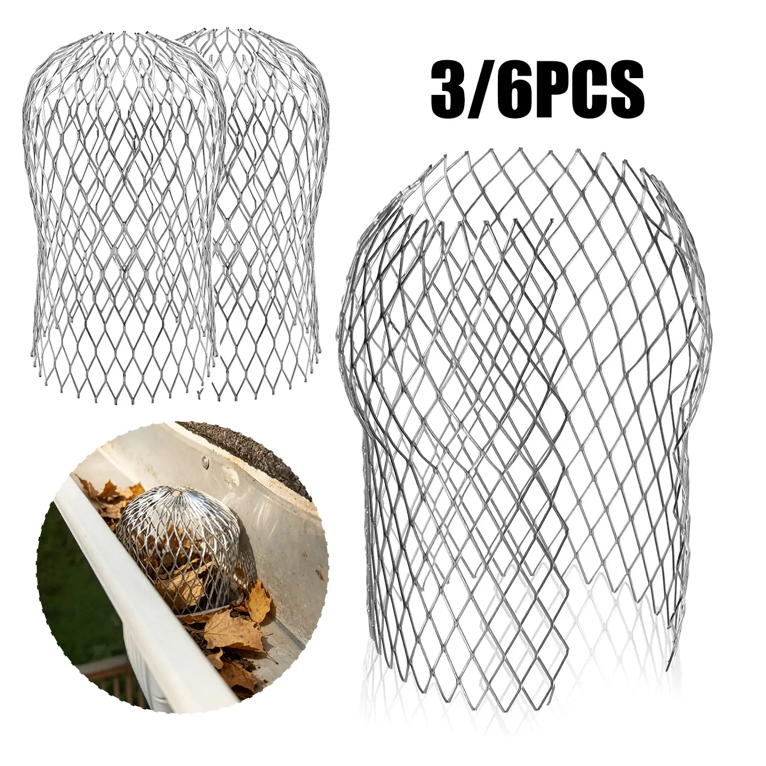 3 Pack Expandable Aluminium Gutter Downspout Guards - 2.95 Inch Width, 6 Inch Height Expandable Mesh Filter Strainers, Home Gutter Protectors for Leaf & Debris Blockage Prevention