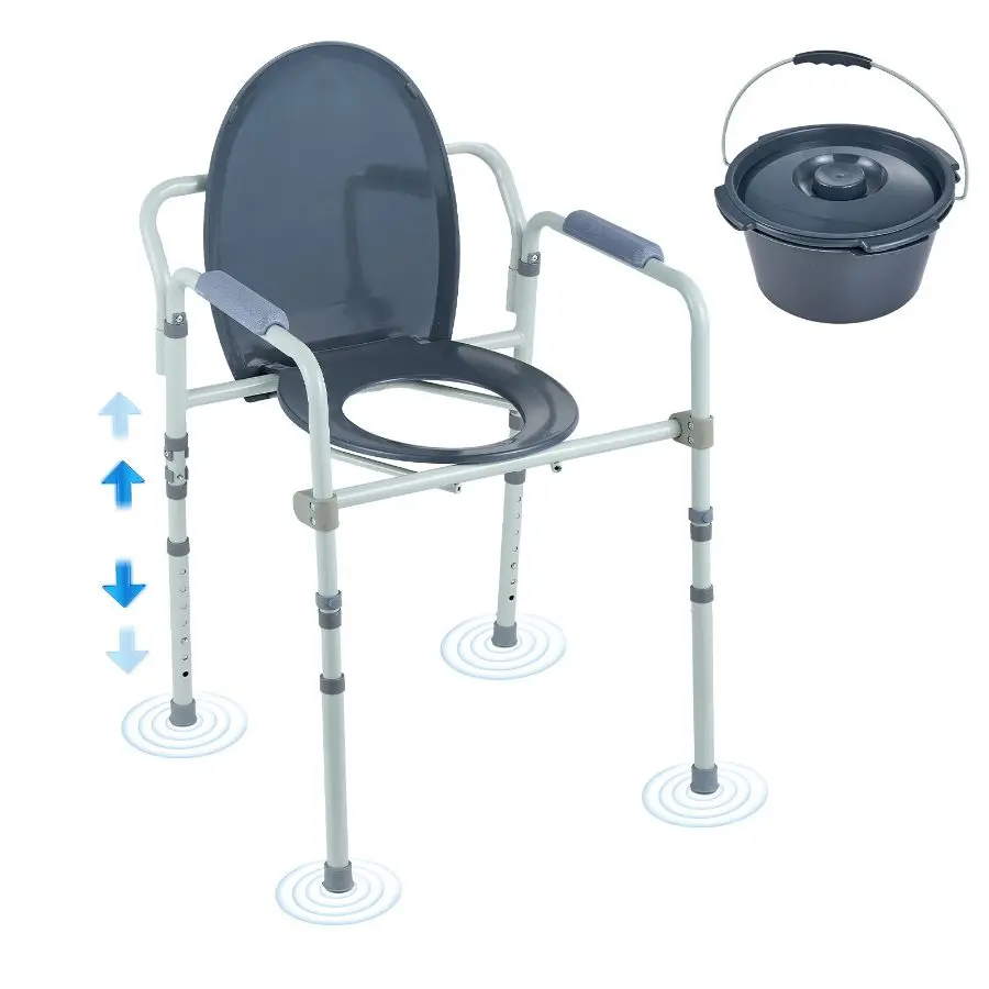 VEVOR Bedside Commode Chair for Seniors, 350 lbs Capacity, Wider Raised Seat, 7-Level Height Adjustment, 5.8L Removable Bucket, Easy Assembly for Adults