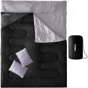 Double Sleeping Bag Sleeping Bag with 2 Pillows Queen Size XL Bag for 2 People Cold Warm Weather- 3 Seasons Waterproof Adults for Camping Backpacking or Hiking