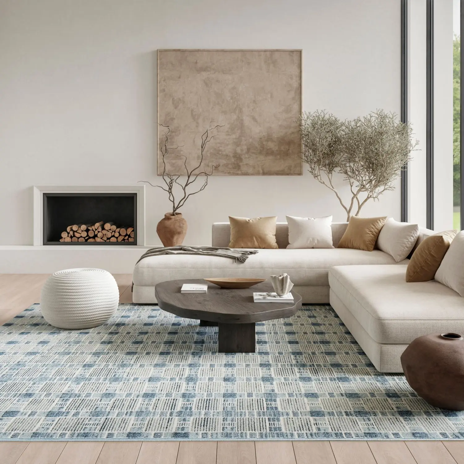 Nourison Nordic Modern Block Geometric Area Rug - Blue Geometric Indoor Carpet for Home Living Room, Bedroom, Blue Geometric Rug, Rug For Bedroom