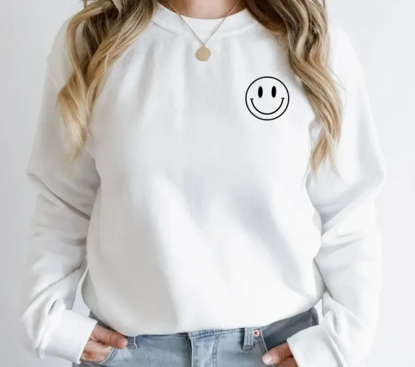 Happy Face Sweatshirt, Smile Crewneck, Happy Sweatshirt, Smile Sweatshirt, Smile Shirt, Fun Sweatshirt, Shirt for Wife, Mama Gift, Pullover.