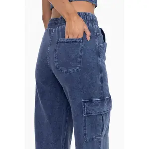 Denim Wide Leg Cargo Pants