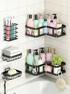 Adhesive Shower Caddy, 5 Pack Rustproof Stainless Steel Bath Organizers With Large Capacity, No Drilling Shelves For Bathroom Storage & Home Decor