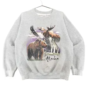 Vintage 1990s Alaska Moose Wolf Bear Eagle Animal Wildlife Nature Crewneck Sweatshirt- Vintage Graphic Tee -  Unisex S-3XL - Menswear & Womenswear - Streetwear Tops - Casual Cotton Crewneck Tshirt