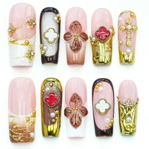 BHI Handmade Coffin Square Nail  3D Reusable Handmade Press-On Nails - Acrylic Square Shape, Natural Finish, Durable & Stylish for Salon-Perfect Look