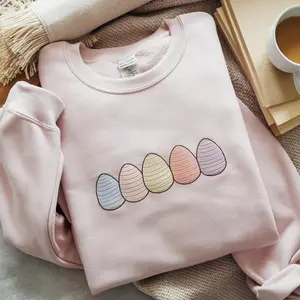 Embroidered Easter Eggs Sweatshirt, Easter Shirt, Spring Holiday Tee, Colorful Outfit, Holiday Shirt, Easter Festivity Shirt