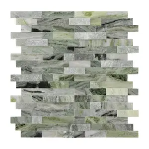 INNO STICKERS 5-Sheet Peel and Stick Mosaic Natural 3D Stone Self Adhesive Tiles, 12" x 11" Stick on Backsplash for Kitchen Bathroom Fireplace Vanity, Emerald Green