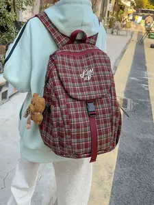 1pc  Checkered women's backpack, casual backpack, flip cover, fashionable, versatile, simple and trendy, suitable for college students' campus travel, commuting, shopping, women's backpack