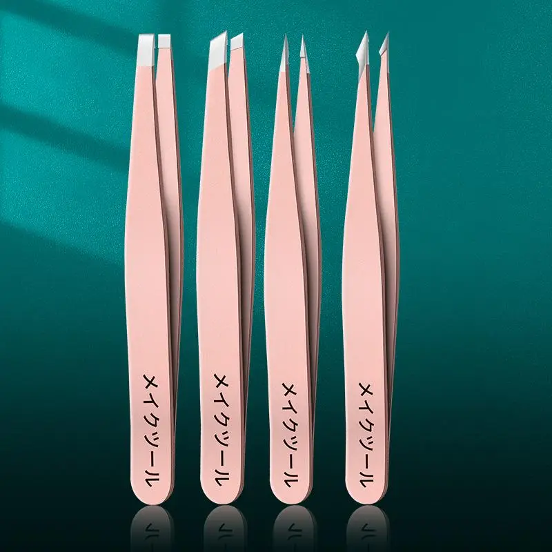 Professional Eyebrow Tweezers (4pcs/set), Manual Stainless Steel Eyebrow Trimmer, Portable Eyebrow Shaping Tool, Facial Makeup Tools for Women, Christ