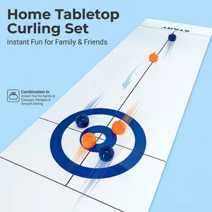 Tabletop Curling Game for Kids & Adults, Portable Indoor Family Game Night Party Board Game with Smooth Sliding Roll-Up Mat,Stress Relief Board Games