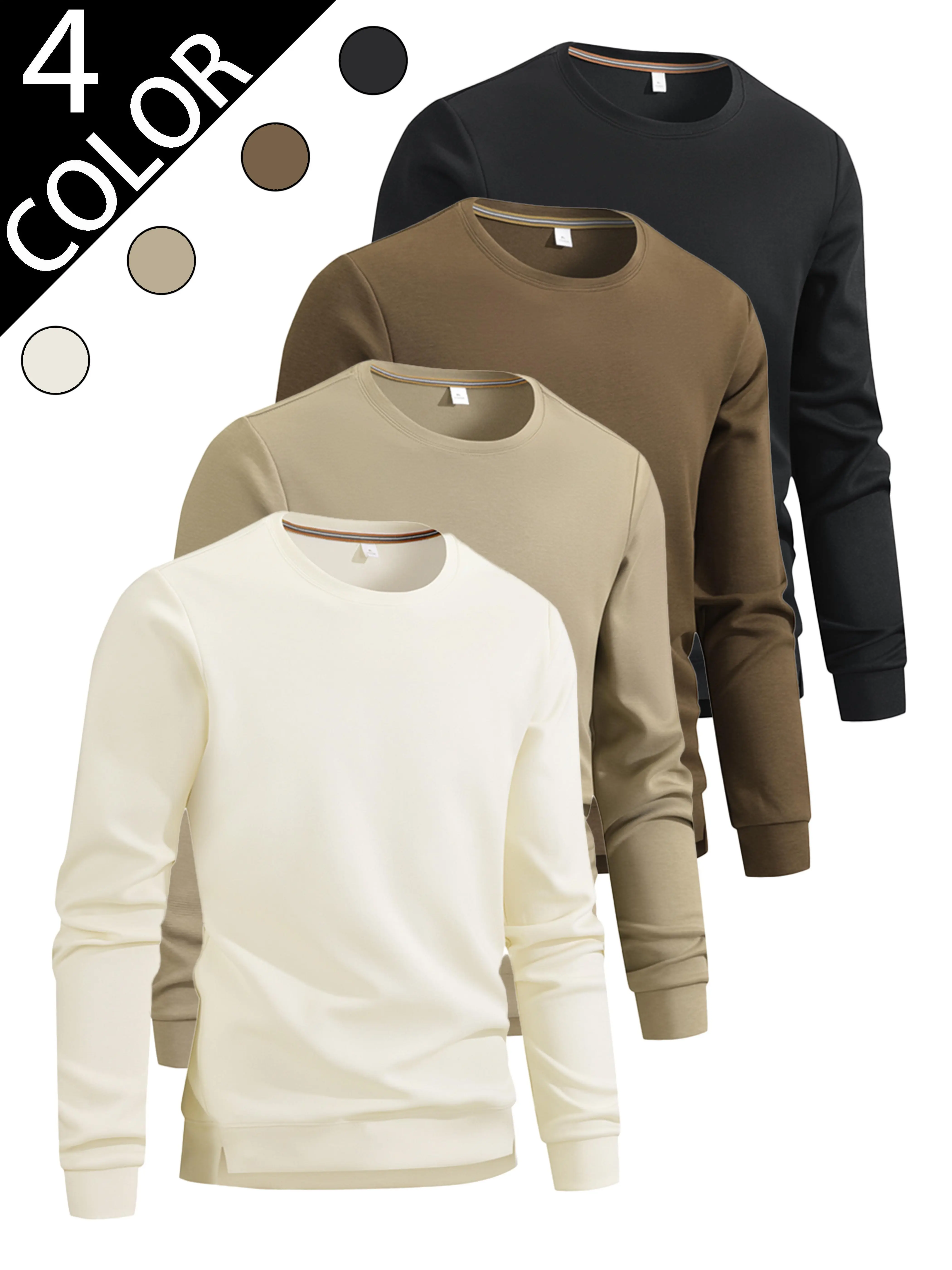 2026 New Men’s Crew Neck Sweatshirt - Solid Color Casual Long Sleeve Shirt, Korean Street Style Round Neck Top for Spring & Autumn, Soft Skin-Friendly Cozy Fabric, Menswear, Stylish, Longsleeves, Plain