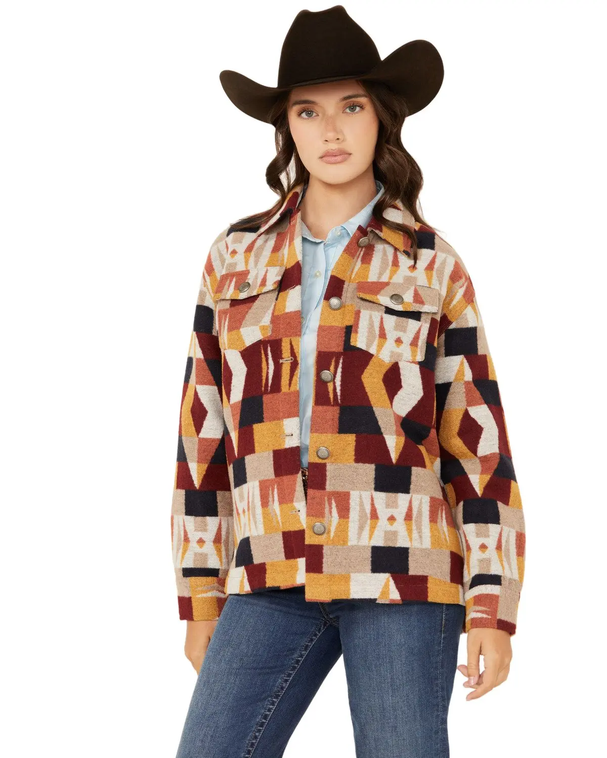 Shyanne Women's Women'S Geo Southwestern Print Shacket - Swfa24w3-Chbn
