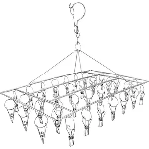Stainless Steel Sock Drying Rack with 36 Clips, Windproof Hanging Clothes Hanger, Swivel Hook Bra & Underwear Dryer, Laundry Drying Rack for Baby Clothes, Towels, Lingerie, Indoor Outdoor Metal Drying Hanger,hanging accessories,hook rack,hook accessories