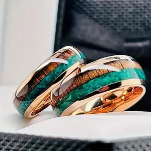 Curved Epoxy Stainless Steel Inlaid Malachite Acacia Wood Ring, 8Mm Wide Men'S Stainless Steel Ring, Anniversary, Valentine'S Day Anniversary Gift, The Best Gift for Your Partner Or Friend, Acacia Rings, Anti-Rust Steel Rings