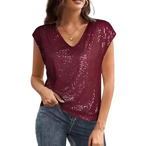 Women's Sparkling Sequin Sleeveless Top - Shiny Casual Party Shirt for Summer