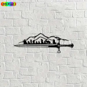 1pc Sword & Mountain Metal Wall Art, Statue Mural, Ideal Gift for New Year, Christmas, Fantasy Decor Enthusiasts, Thematic Home Decor, Rust-Resistant Metal Wall Decor & Sculptures, Perfect for Living Room & Garden Fence, Home & Outdoor Decor