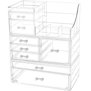 Make up Organizer and Storage,Stackable Cosmetic Storage Display Case for Vanity,Bathroom Organizer Countertop with Drawers Holder for Lipstick, Brushes, Lotions, Eyeshadow, Nail Polish and Jewelry