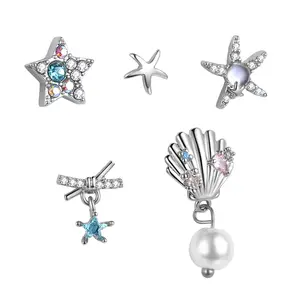 OIDEA Boho Beach Earrings Set for Women, 5 Pairs Bow Star Starfish Shell Imitation Pearl Crystal Summer Jewelry Earrings for Vacation