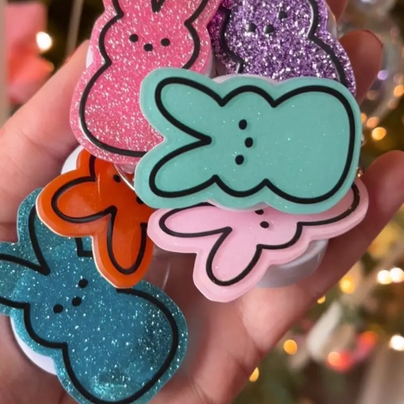 Glitter My Badge Pink Easter bunny badge reel for nurse and hospital workers. Serious Goose Badge clip Badge pull - Retractable swivel clip with a 360 rotation. Great gift for coworkers.