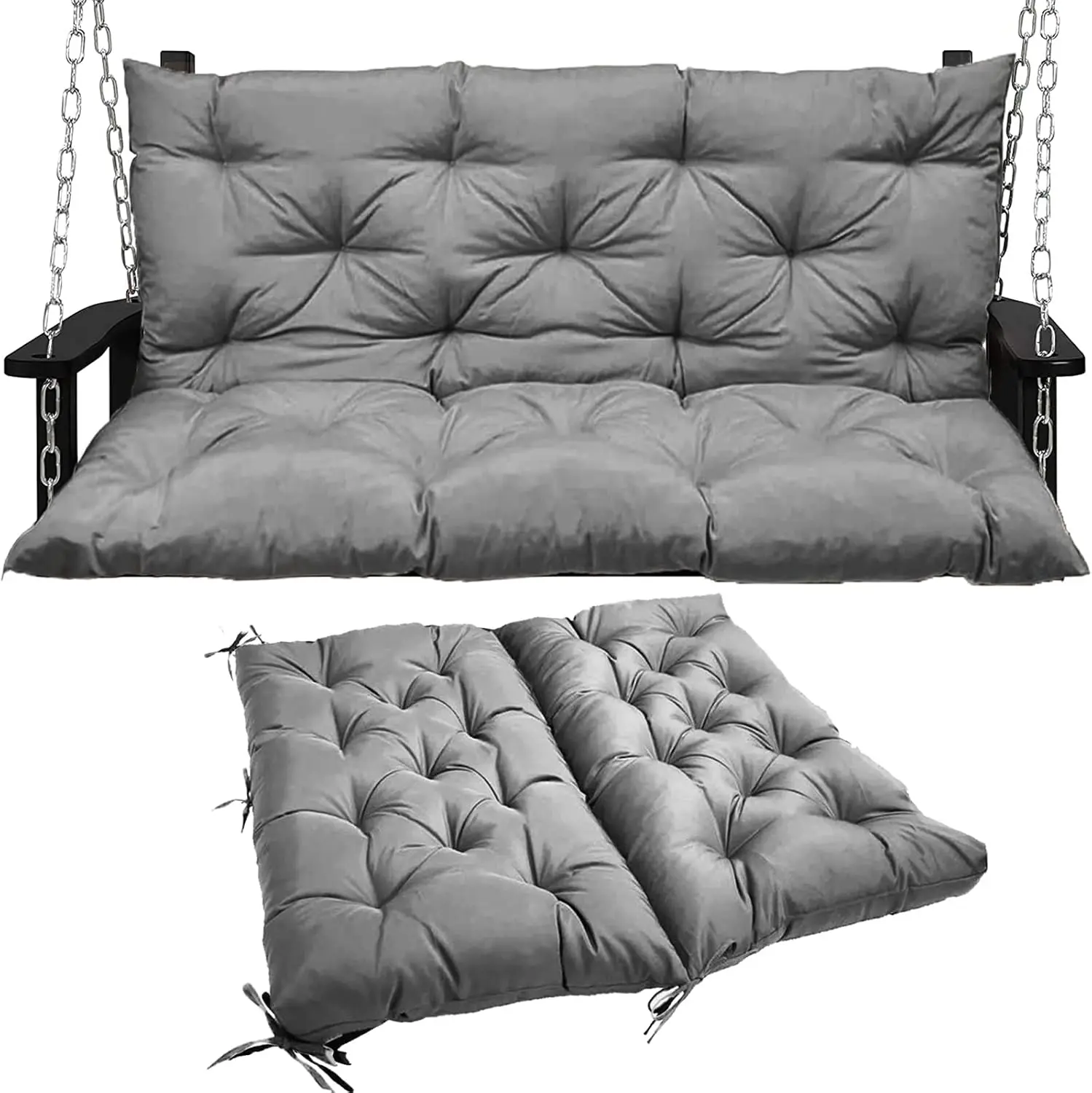 Porch Swing Cushions with Backrest, 2-3 Seater Waterproof Bench Pad Cushions, Thicken 4" Outdoor Swing Cushions, for Outdoor Patio Garden Furniture Light Gray christmas 2024 ornament christmas 2024 ornaments