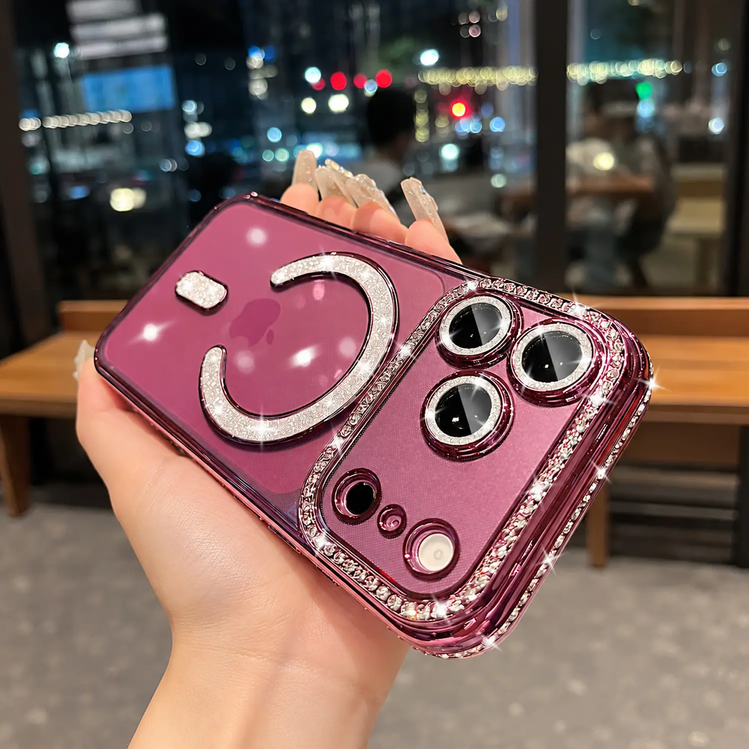 Clear Glitter Diamond for iPhone 18 Pro Max 17 16 15 14 13 12 11 Magnetic Case Women, Compatible with MagSafe, Luxury Plating Shiny Bling Rhinestones Soft Bumper Clear Phone Case with Camera Protector