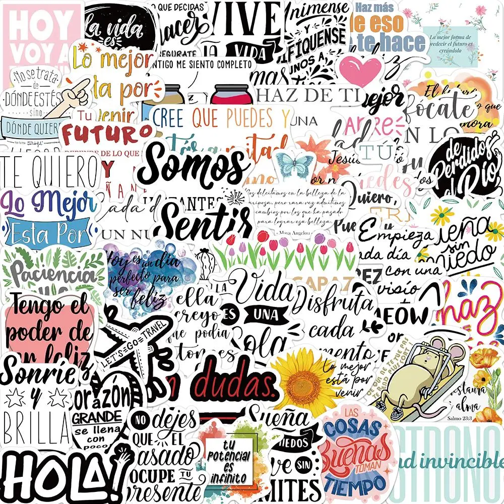 Spanish Motivational Slogan Sticker, 1 Set Waterproof Self Adhesive Decor Paper, Decor Sticker for Gift Greeting Card Water Bottle Laptop Phone