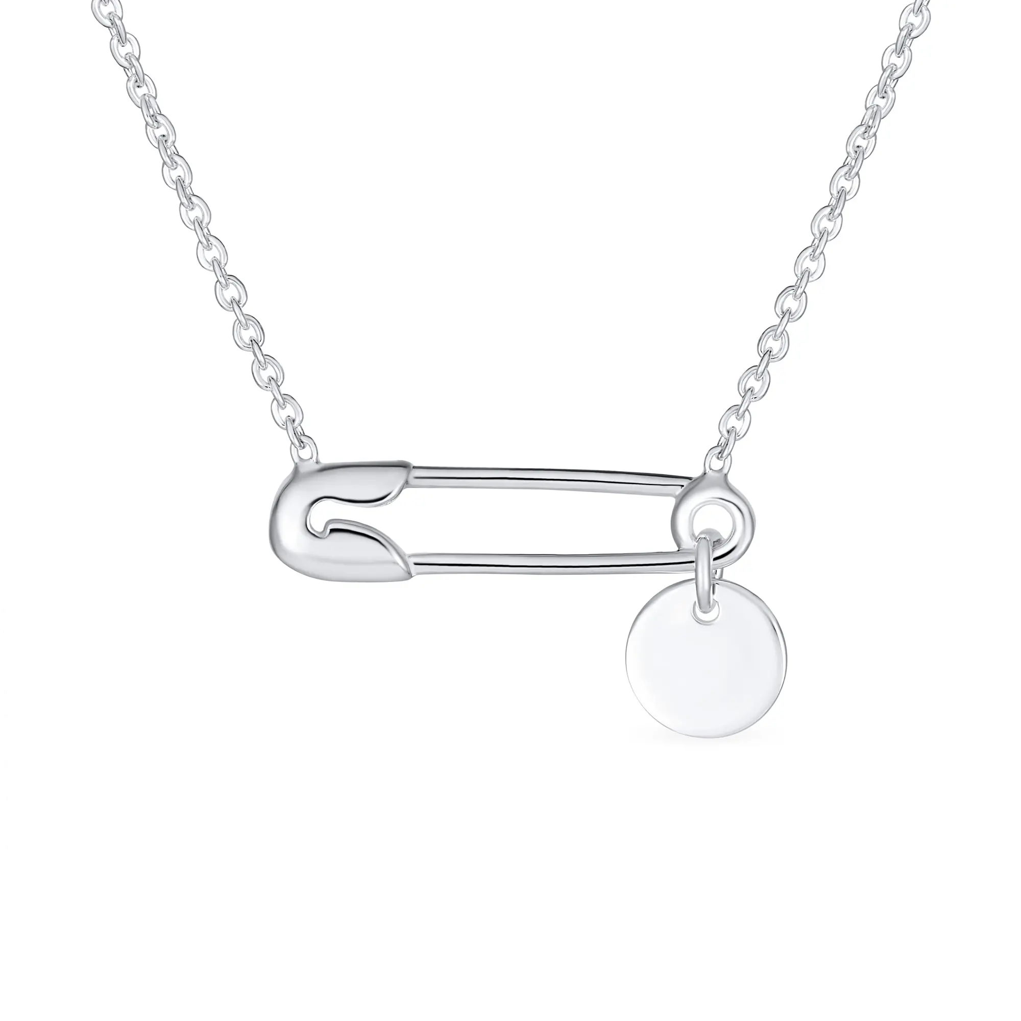 Sideways Safety Pin Initial Pendant Necklace for Solidarity Sterling Silver