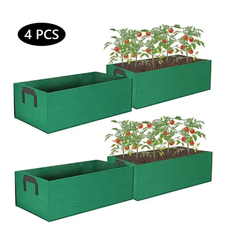 4-Pcs 5 Gal Square Nonwoven Fabric Grow Bags - Heavy-Duty Breathable 4-Pot Garden Set, Container Gardening Pots for Plants, 5gal for Veggies, Outdoor Porch Planters with Easy Root Airflow