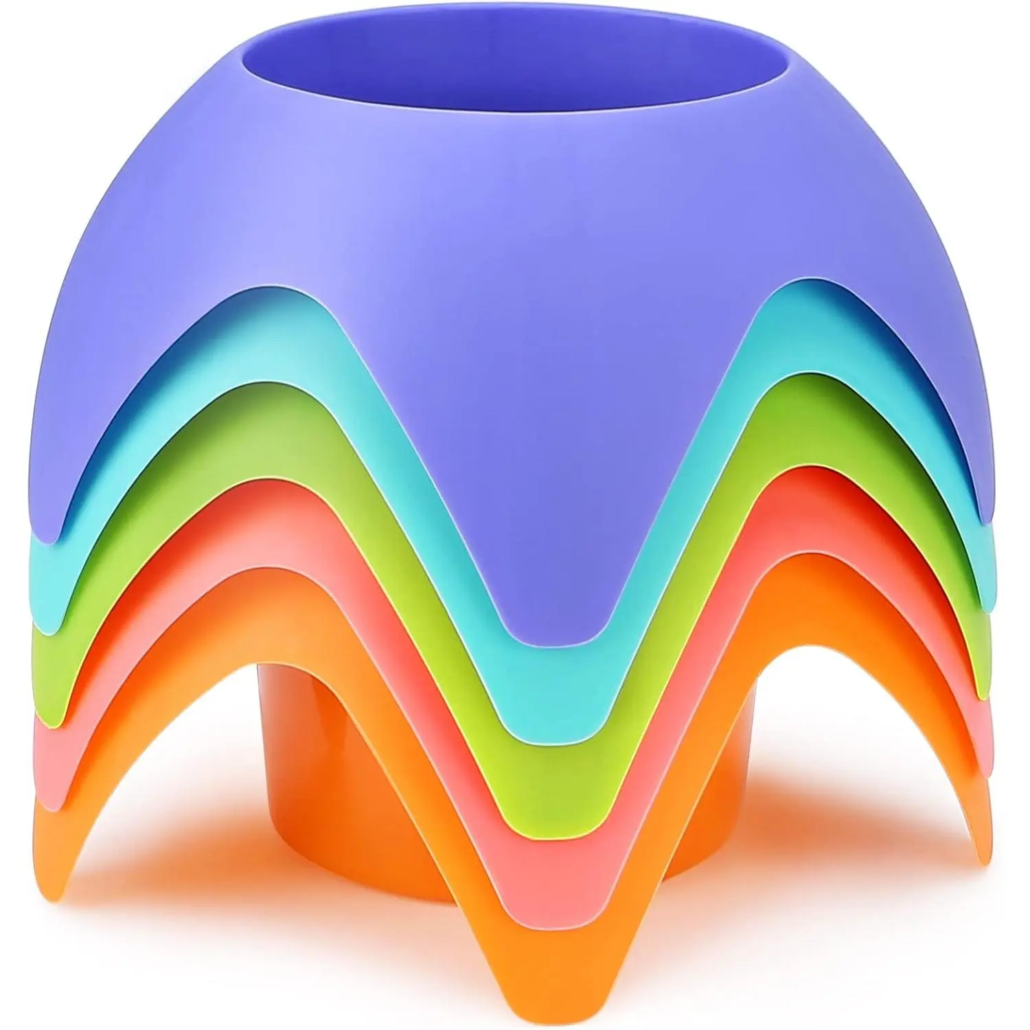 5-Count Star Design Multicolor Portable Round Sandproof Beach Synthetic Stackable Plastic Sand Coasters, 5.5x5.5x4 in Detachable Drink Cup Holders, Car Interior Stowing & Tidying Accessories for Families