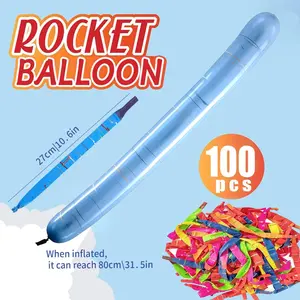 Rocket Balloons 100-Packs With Air Pump, Extra Long Whistling Flying Thickened Latex Balloons For Outdoor Fun & Event ,Spring & Kids Birthday Party Favors ,Mother's Day Gift, Fun Science Experiment, Colorful Giant Balloons For Kids
