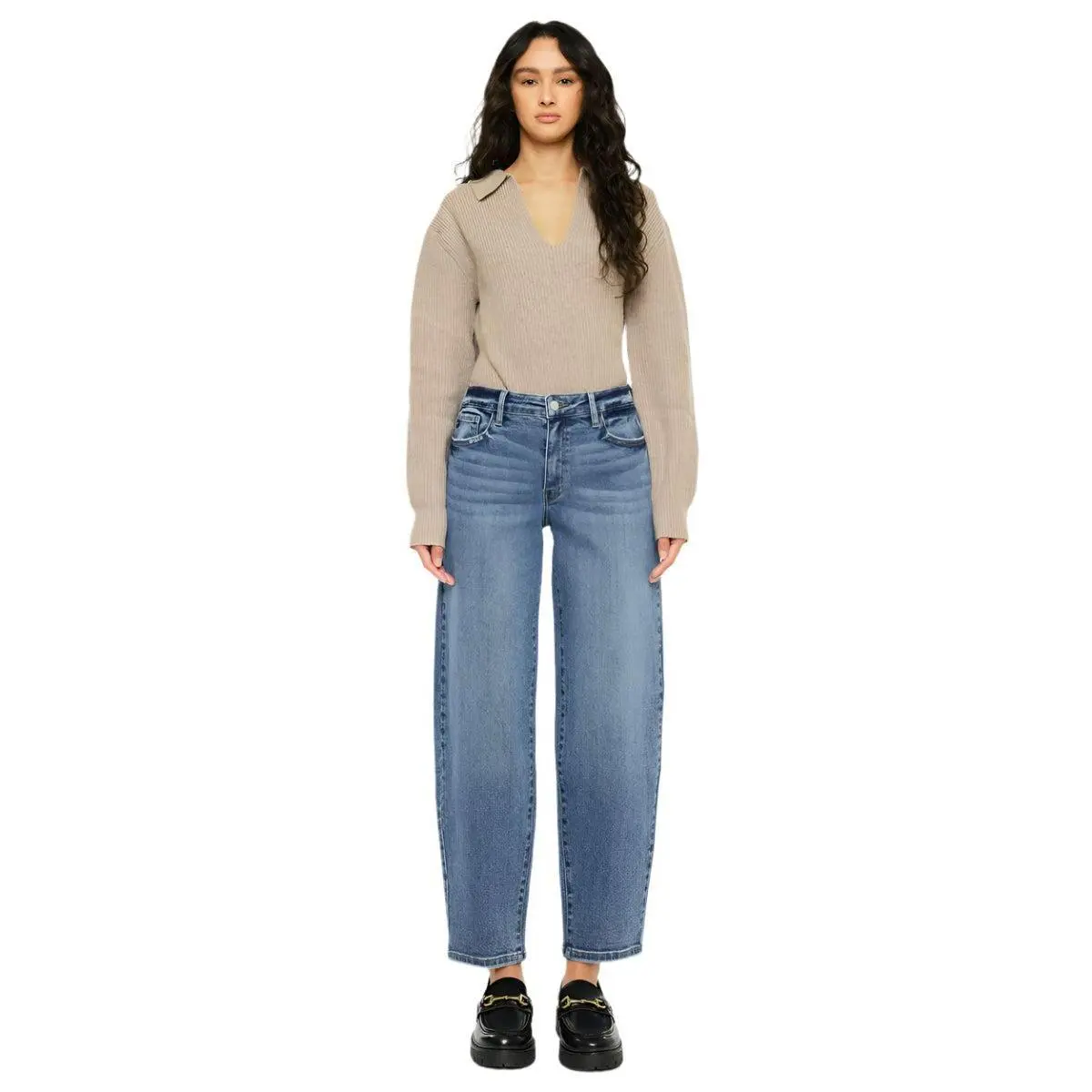 Kancan - Grace High-Rise Slim Barrel Jeans (29" Inseam) - KC20084M, Aesthetic, Denim