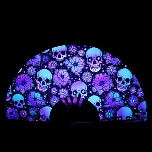 Eternal Bloom UV-Reactive Hand Fan | Foldable Bamboo Ribs | Premium Polyester Fabric | Matching Holster | Rave Fan | Festival Fan Colorful Lightweight Accessory Light Decor Foldable Cooling Wooden