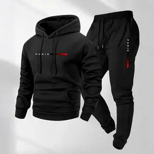 Men's Paris Graphic Hoodie & Jogger Pants Set Casual Sportswear Outfit for Fall Winter Long Sleeve Hooded Top with Drawstring Pants Ideal for Daily Wear or Outdoor Activities