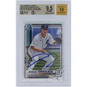 Spencer Torkelson Detroit Tigers Autographed 2021 Bowman Chrome Prospects Mega Box Refractor #BCP-96 Beckett Fanatics Witnessed Authenticated 9.5/10 Card - Fanatics Authentic Certified