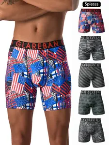 5pcs Pack Mid-Length Printed Boxer Briefs for Men, Comfortable Soft Cotton Underwear, Ideal for Daily Wear & Sleepwear