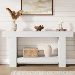Garvee Farmhouse Console Table for Living Room, Long Console Table for Entryway, 2-Tier Large Sofa Table with Storage, Entryway Entry Table for Entrance, Hallway, White, 63"