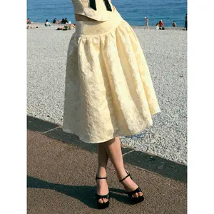 Cider Floral Jacquard High Rise Ruched Flared Midi Skirt SwimWeek