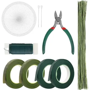Floral Tape and Wire Arrangement Tools Kit, Green Tape, Boutonniere Pin for Bouquet Stem Wrap, Florist and Wreath Making Supplies